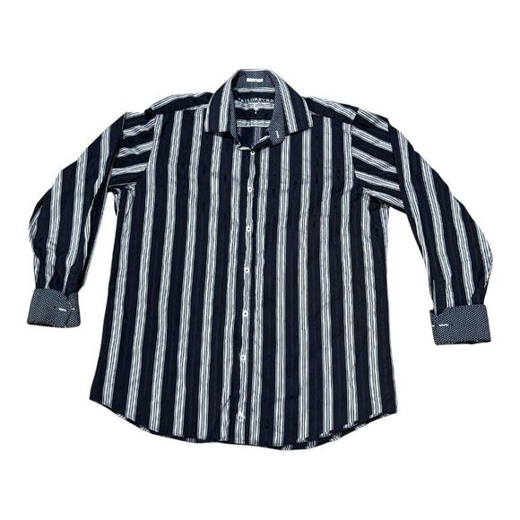 Tailor byrd Mens Classic Fit Striped Long Sleeve Cotton Shirt Size L Flip Cuff - Picture 1 of 7